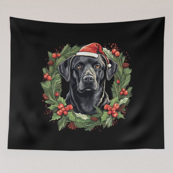 Item preview, Black Lab Santa Cute Holiday Labrador Retriever with Santa Hat Red White and Green designed and sold by Vicki Noble Art.