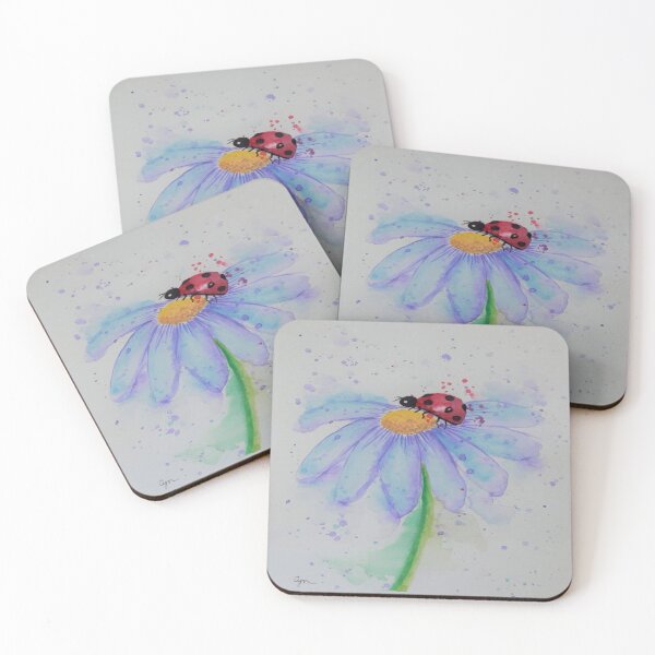 Item preview, Ladybug on blue flower designed and sold by RockPaperArt.
