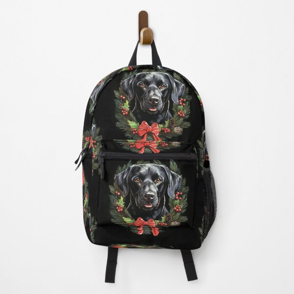 Item preview, Beautiful Black Lab Cute Holiday Labrador Retriever Wreath and Bow Red White and Green designed and sold by Vicki Noble Art.