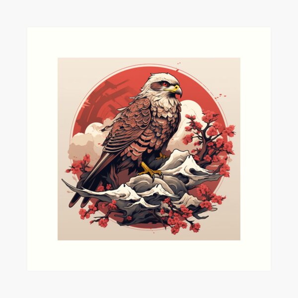 Old Japanese Watercolor Painting of A Hawk Or Falcon Bird of Prey Antique  Asian Painting Printed Canvas Poster Wall Art Decor Posters Home Bedroom