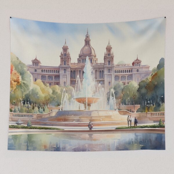 Item preview, A Watercolor Design of the Magic Fountain of Montjuïc - Barcelona - Spain designed and sold by Sketch-Shack.