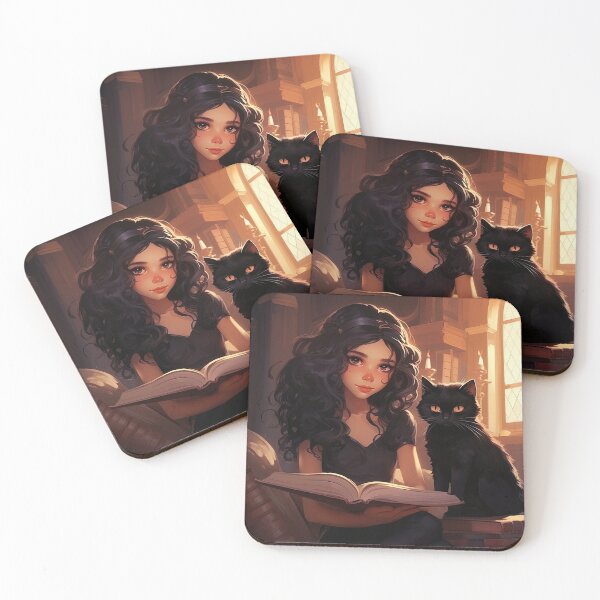 Item preview, Girl with Book and Black Cat designed and sold by Juliascutecornr.