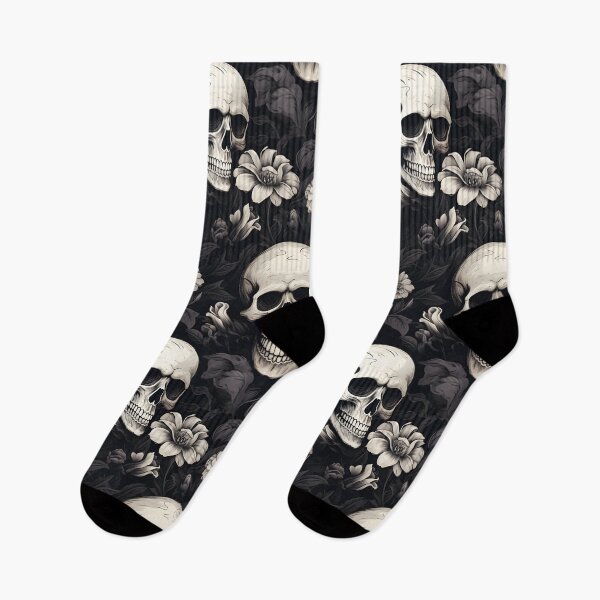 Item preview, Elegance in Monochrome: Skulls and White Flowers designed and sold by trendyzcom.