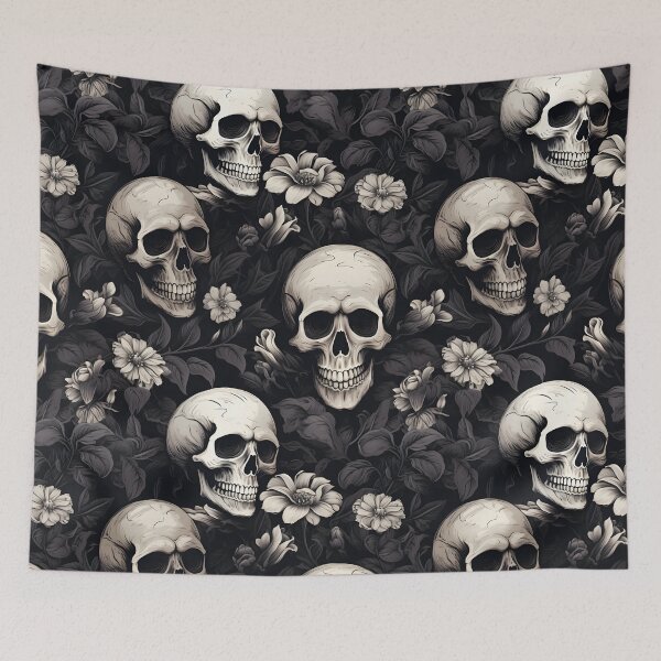 Item preview, Elegance in Monochrome: Skulls and White Flowers designed and sold by trendyzcom.