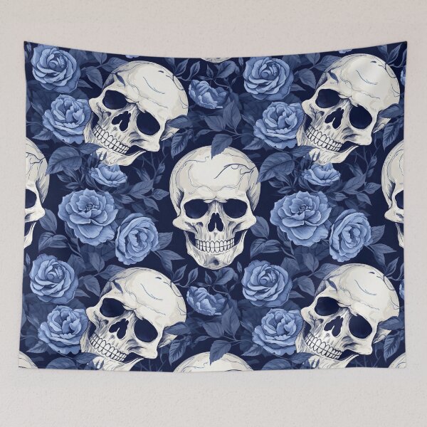 Item preview, Eternal Contrast: Light Violet Blue Roses and White Skulls Flower Pattern designed and sold by trendyzcom.