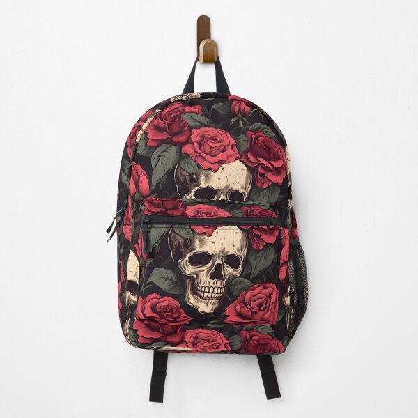 Item preview, Blossoms of Eternity: Deep Red Roses, Off-White Skulls, and Dark Green Leaves designed and sold by trendyzcom.