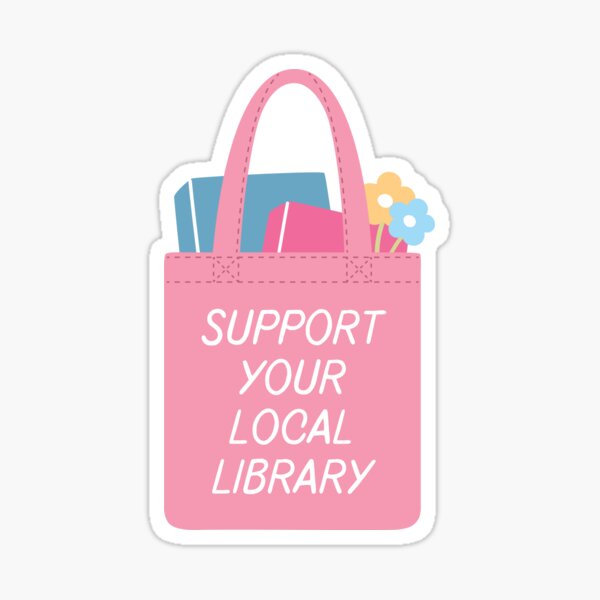 Item preview, support your local library pink tote bag with flowers designed and sold by catdiasart.
