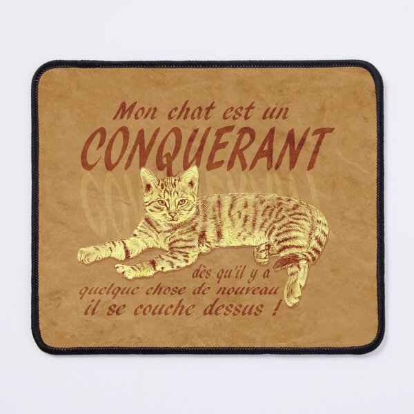 Item preview, Conquering cat - maroon marbled version, text in French. designed and sold by SylvieG18.