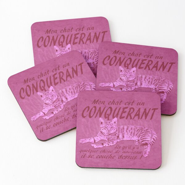 Item preview, Conquering cat - marbled pink version, text in French. designed and sold by SylvieG18.