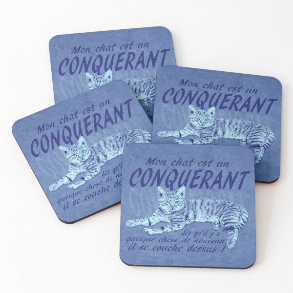 Item preview, Conquering cat - marbled blue version, text in French. designed and sold by SylvieG18.