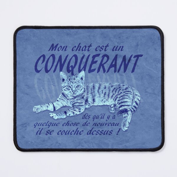Item preview, Conquering cat - marbled blue version, text in French. designed and sold by SylvieG18.