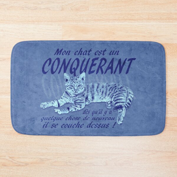 Item preview, Conquering cat - marbled blue version, text in French. designed and sold by SylvieG18.