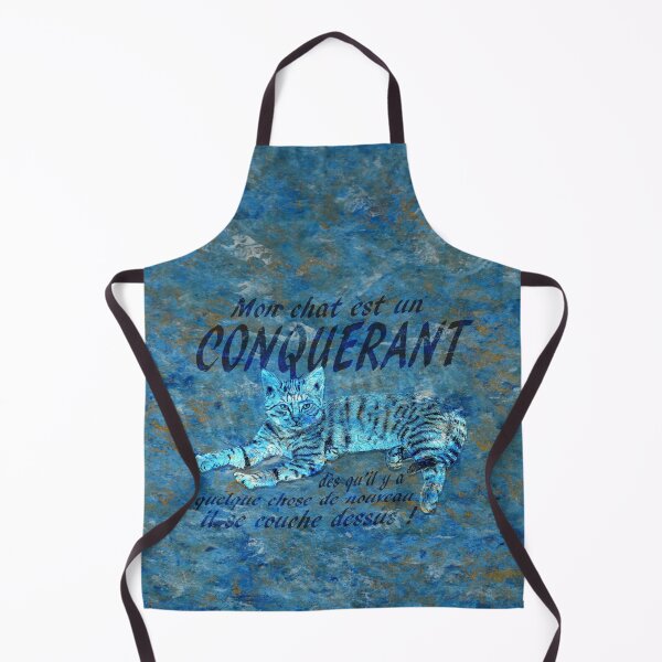 Item preview, Conquering cat - marbled blue-gold version, text in French. designed and sold by SylvieG18.