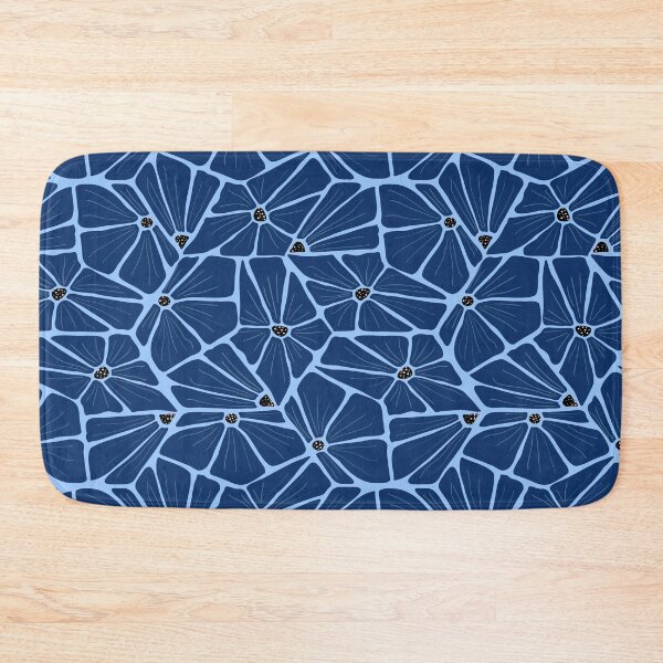 Abstract Modern Floral Pattern - Navi Blue Mosaic Bath Mat