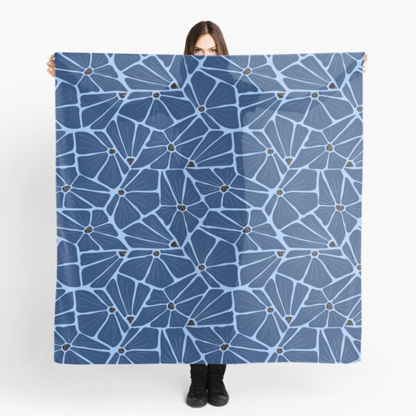 Abstract Modern Floral Pattern - Navi Blue Mosaic Scarf