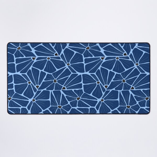 Abstract Modern Floral Pattern - Navi Blue Mosaic Desk Mat