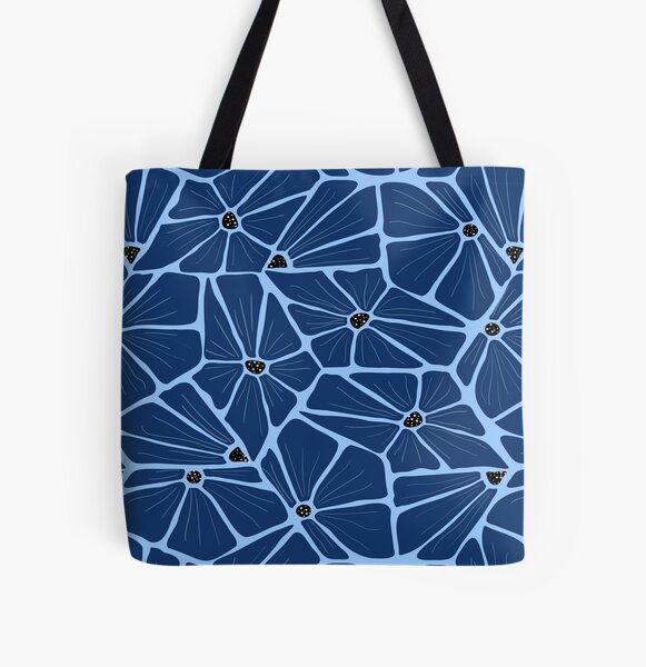 Abstract Modern Floral Pattern - Navi Blue Mosaic All Over Print Tote Bag