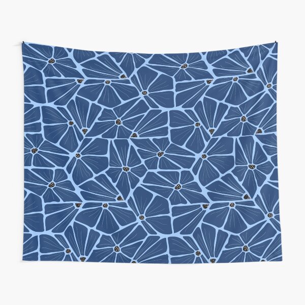 Abstract Modern Floral Pattern - Navi Blue Mosaic Tapestry