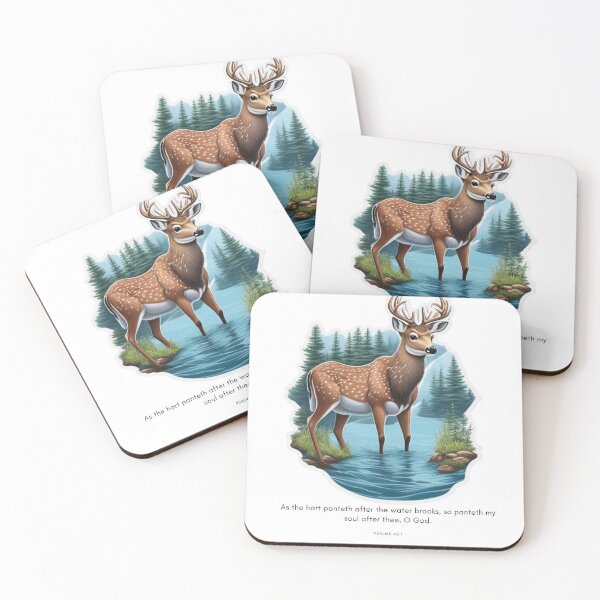 Item preview, Delicate Deer in the River (Psalm 42:1: "As the deer pants for streams of water, so my soul pants for you, my God.") designed and sold by Faithloveshop.