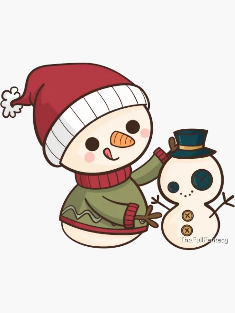 Cartoon Christmas Snowman building a Snowman Sticker for Sale by  TheFullFantasy