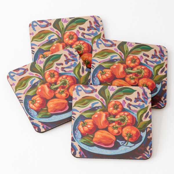 Item preview, Red Bell Peppers on a Blue Plate designed and sold by Lovegrass Prints.