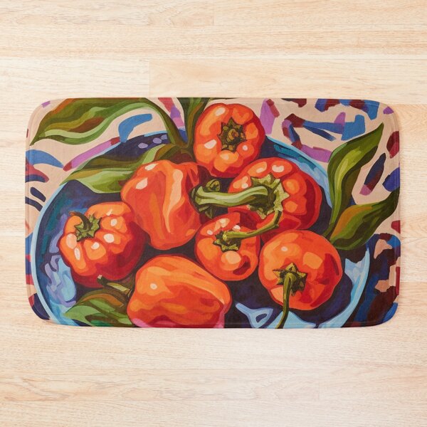 Item preview, Red Bell Peppers on a Blue Plate designed and sold by Lovegrass Prints.