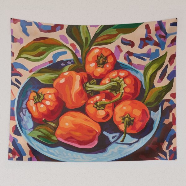 Item preview, Red Bell Peppers on a Blue Plate designed and sold by Lovegrass Prints.