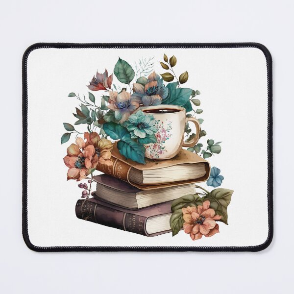 Item preview, Floral books and a cup of coffee designed and sold by PawsandPages.