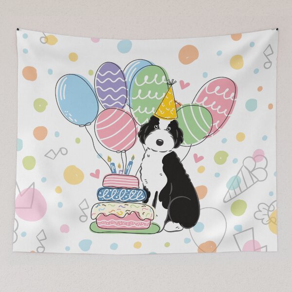 Item preview, Black White  Aussiedoodle Aussie Doodle Dog Birthday Party designed and sold by Lulupainting.