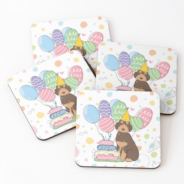Item preview, Brown Tan Aussiedoodle Aussie Doodle Dog Birthday Party designed and sold by Lulupainting.