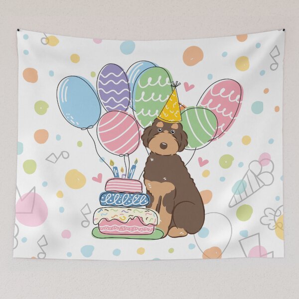 Item preview, Brown Tan Aussiedoodle Aussie Doodle Dog Birthday Party designed and sold by Lulupainting.