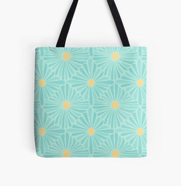 Flower Mosaic Retro Modern Art Design - Pale Aqua All Over Print Tote Bag