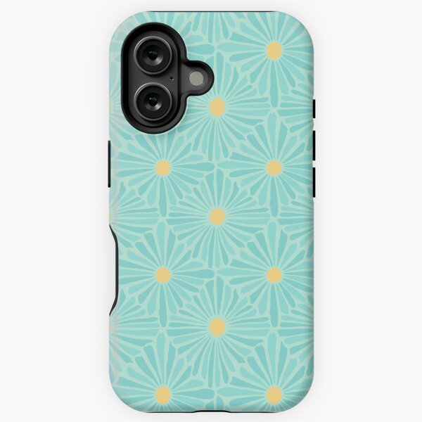 Flower Mosaic Retro Modern Art Design - Pale Aqua iPhone Tough Case