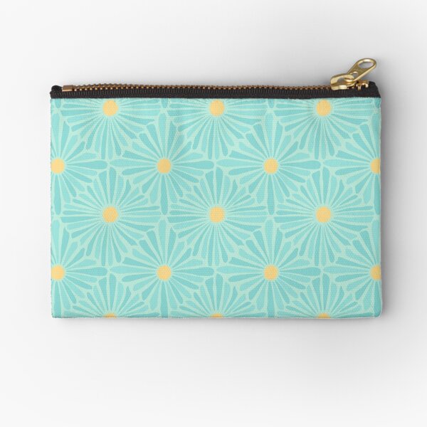 Flower Mosaic Retro Modern Art Design - Pale Aqua Zipper Pouch