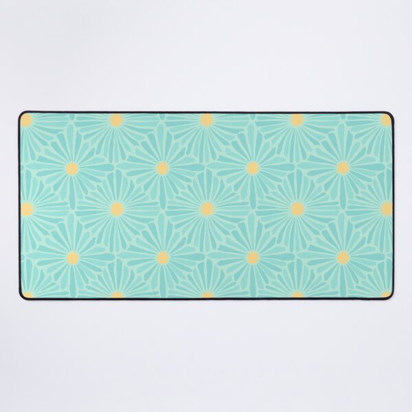 Flower Mosaic Retro Modern Art Design - Pale Aqua Desk Mat