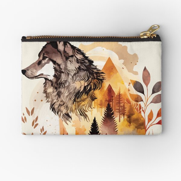Item preview, A Watercolor of a Wolf in Orange Toned Forest - Boho Animals designed and sold by GVRDesign.