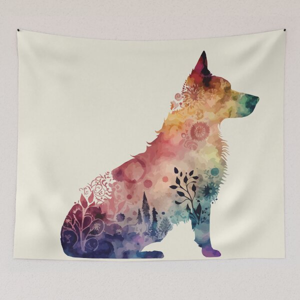 Item preview, A Nature Patterned Watercolor of a German Shepherd- Boho Animals designed and sold by GVRDesign.