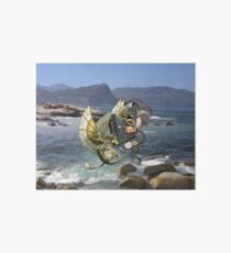 Steampunk-Drachen u. Delphine, die über Fish Hoek-Strand fliegen Galeriedruck
