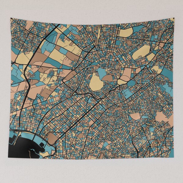 Item preview, Athens Map Pattern in Mid Century Pastel designed and sold by PatternMaps.