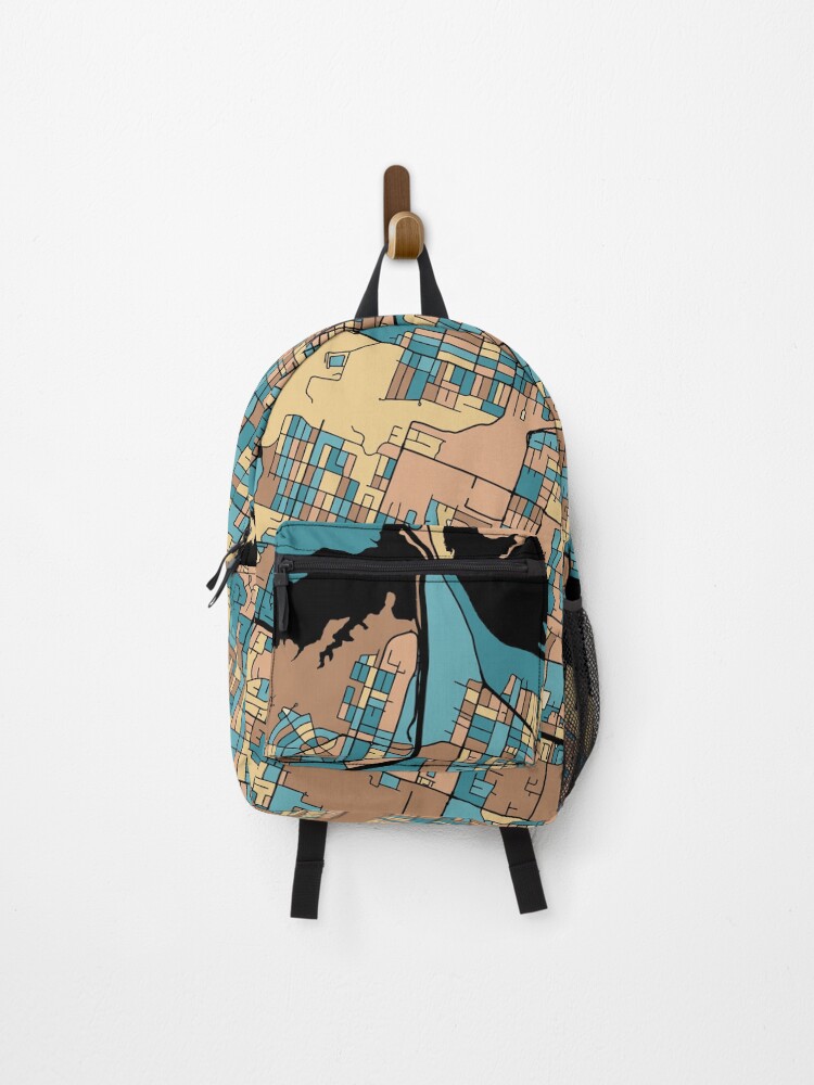 Thumbnail 1 of 3, Backpack, Hamilton Map Pattern in Mid Century Pastel designed and sold by PatternMaps.