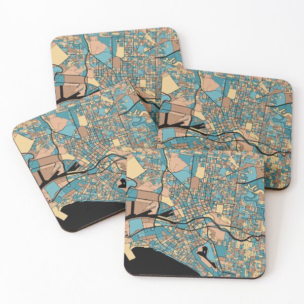 Item preview, Melbourne Map Pattern in Mid Century Pastel designed and sold by PatternMaps.