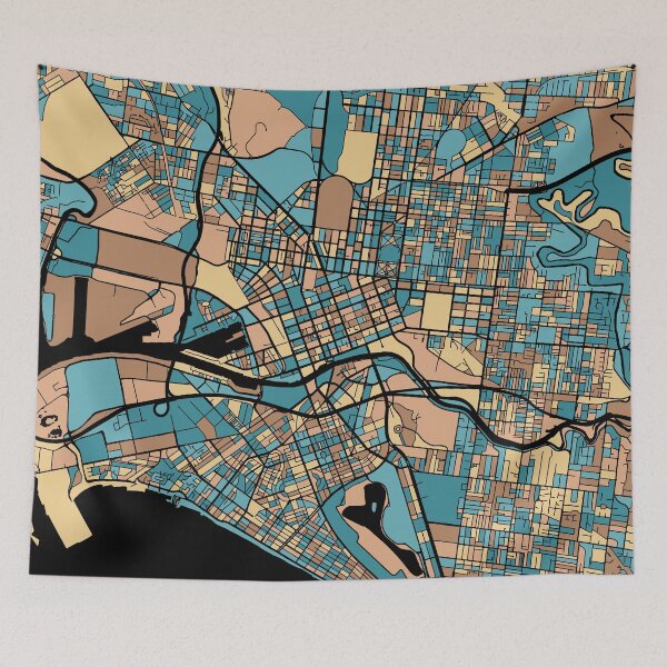 Item preview, Melbourne Map Pattern in Mid Century Pastel designed and sold by PatternMaps.