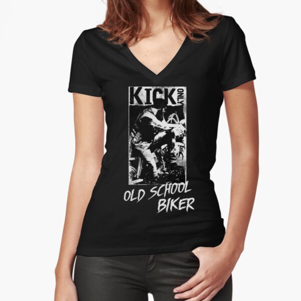 Kick Only - Old School Biker Fitted V-Neck T-Shirt