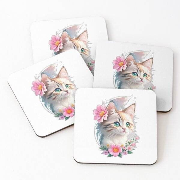 Item preview, Cute kitten with pink flowers designed and sold by ohmeera.
