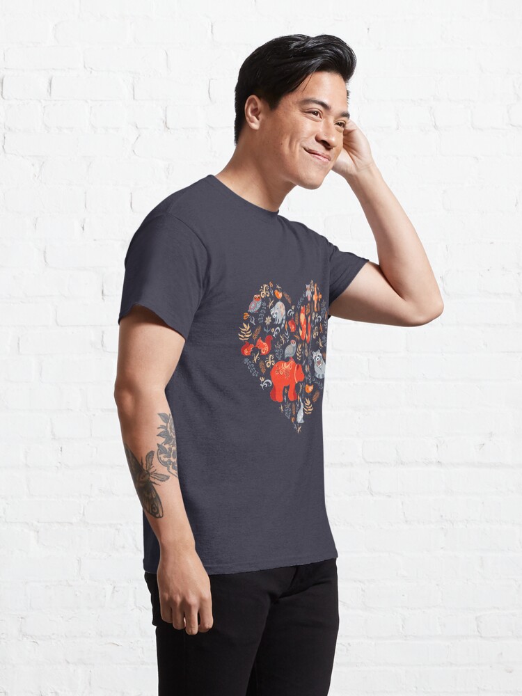 Alternate view of Fairy-tale forest. Fox, bear, raccoon, owls, rabbits, flowers and herbs on a blue background. Classic T-Shirt