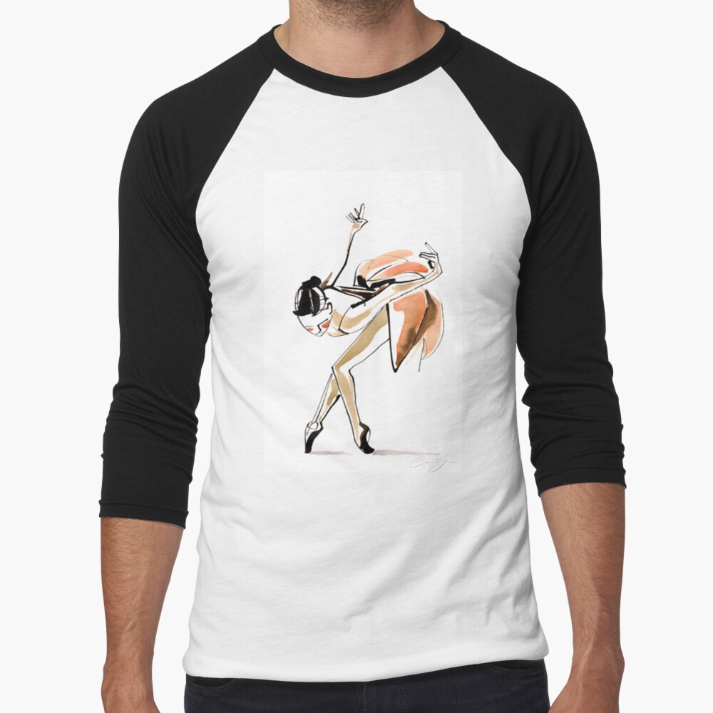 Expressive Watercolor Dance Drawing Baseball ¾ Sleeve T-Shirt