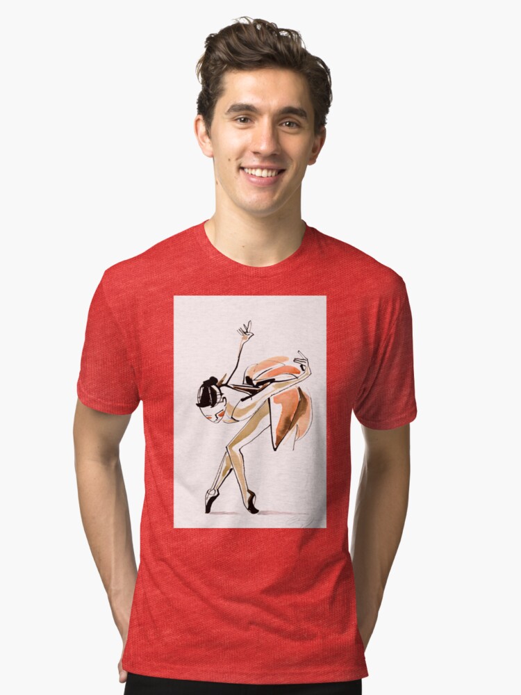 Alternate view of Expressive Watercolor Dance Drawing Tri-blend T-Shirt