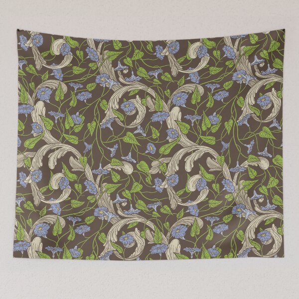 Item preview, Blue morning glory with ornaments on brown background designed and sold by Pinata.