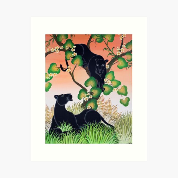 Item preview, Gustavo Novoa - Black Panthers in a tree with a peach sky designed and sold by gagNonRey.