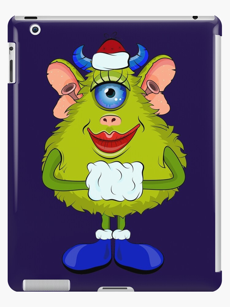 Funny Furry Monster With One Blue Eye Red Lips Blue Horns Dressed In Cap And Fur Clutch For Hands Cartoon Flat Style Vector Illustration Ipad Case Skin For Sale By Skaska